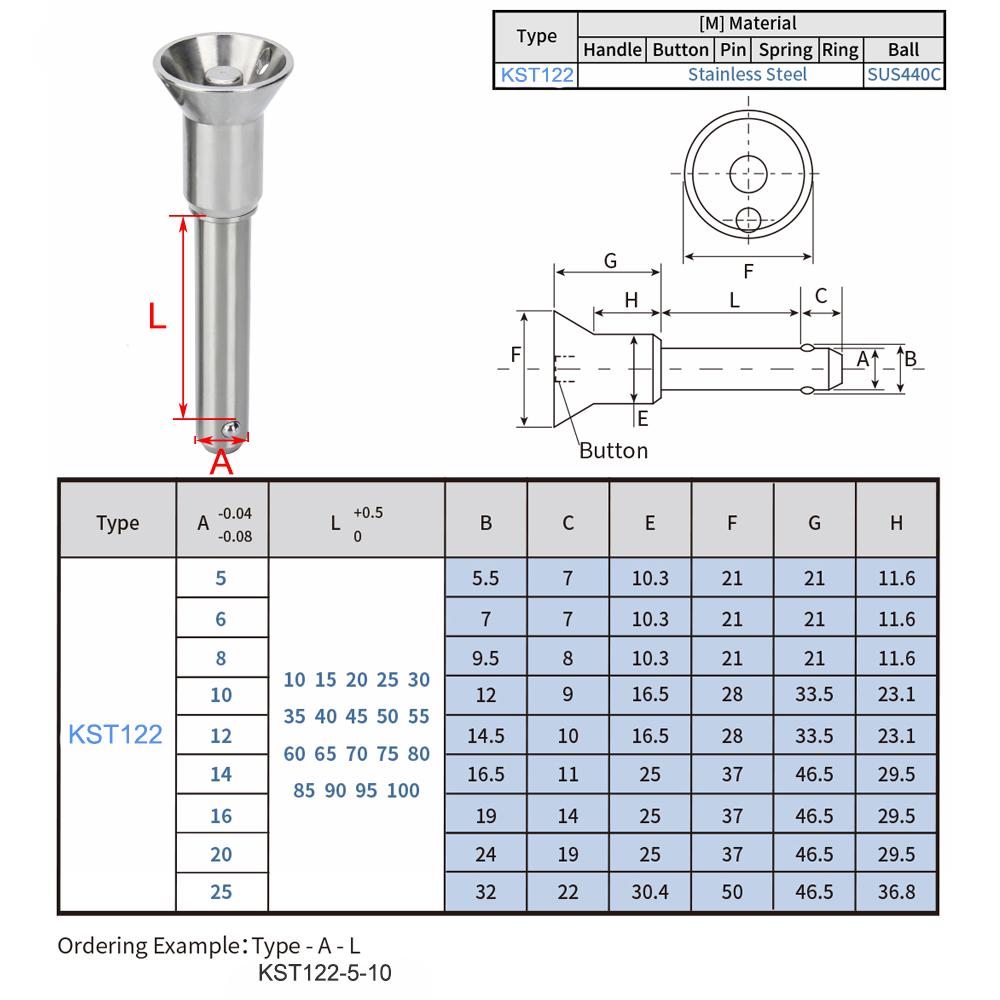 

Полностью из нержавеющей стали Кнопка Безопасный штифт Расклешенная рукоятка Быстросъемный штифт с шариковым фиксатором A5-L10mm