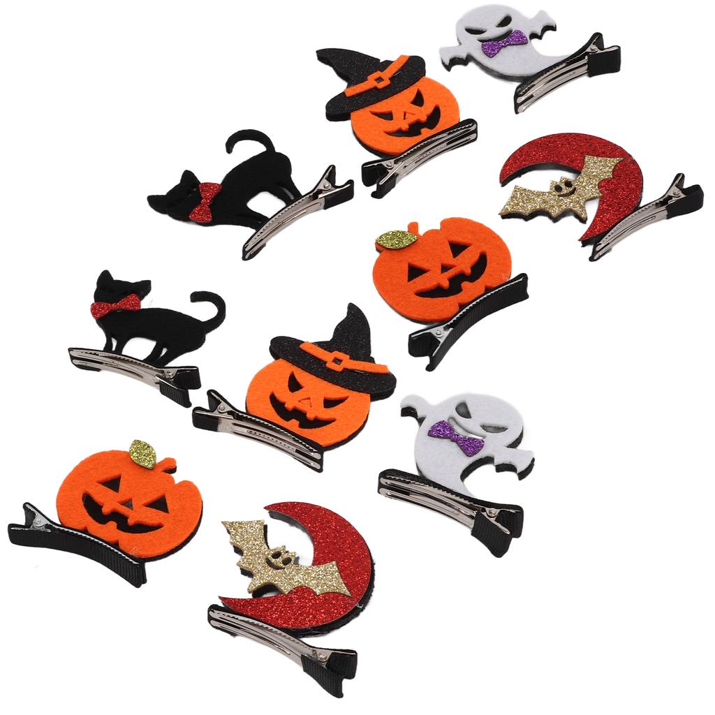 10 st Söta Hårspännen Fladdermöss Katter Pumpor Spöken Halloween-spännen för Fest Scenföreställningar