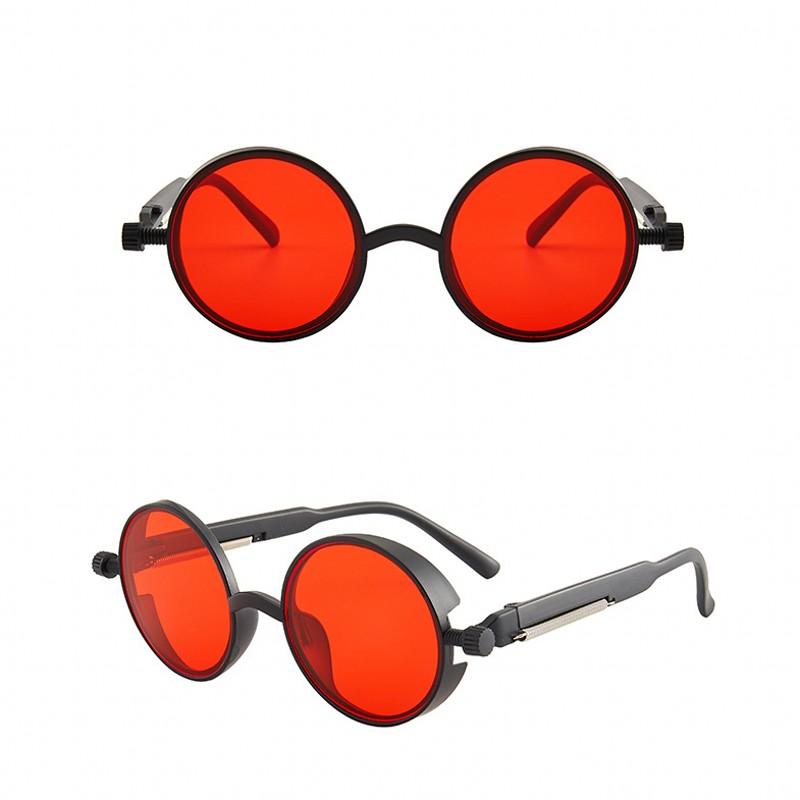 Vintage Steampunk Red Sunglasses Men Round Punk Alloy Metal Retro Sun Glasses Small Lens Women 2023 Goggles Gothic Style Shades