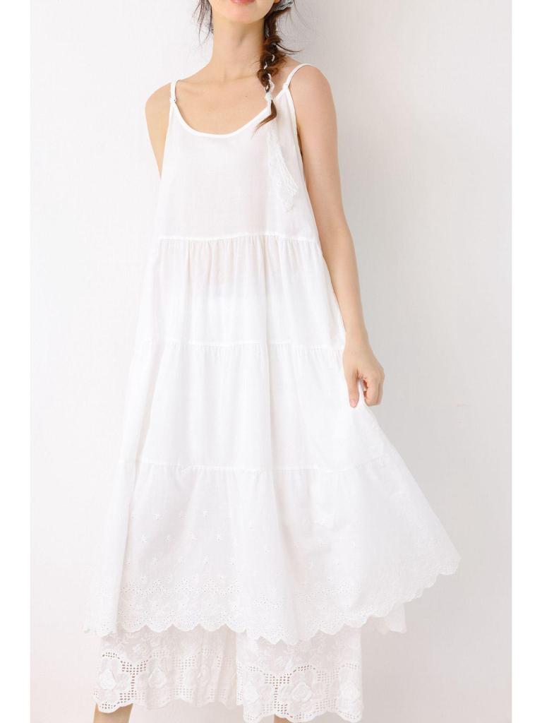 Women's Forest Style Embroidered Layered Lace Long Dress
