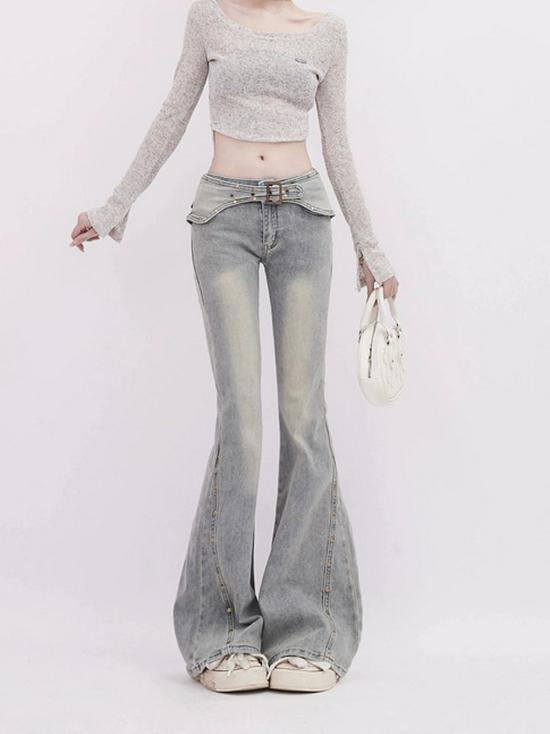Women's Retro Flare Jeans: Spring-Summer 2025 High Waist Elastic Trumpet Pants