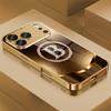 A GoldenBackground Featuring a Diamond-Studded Glass Phone Case for Iphone 17/16 Pro Max/15/14 Plus/13 Pro/12/11 Pro Max,
