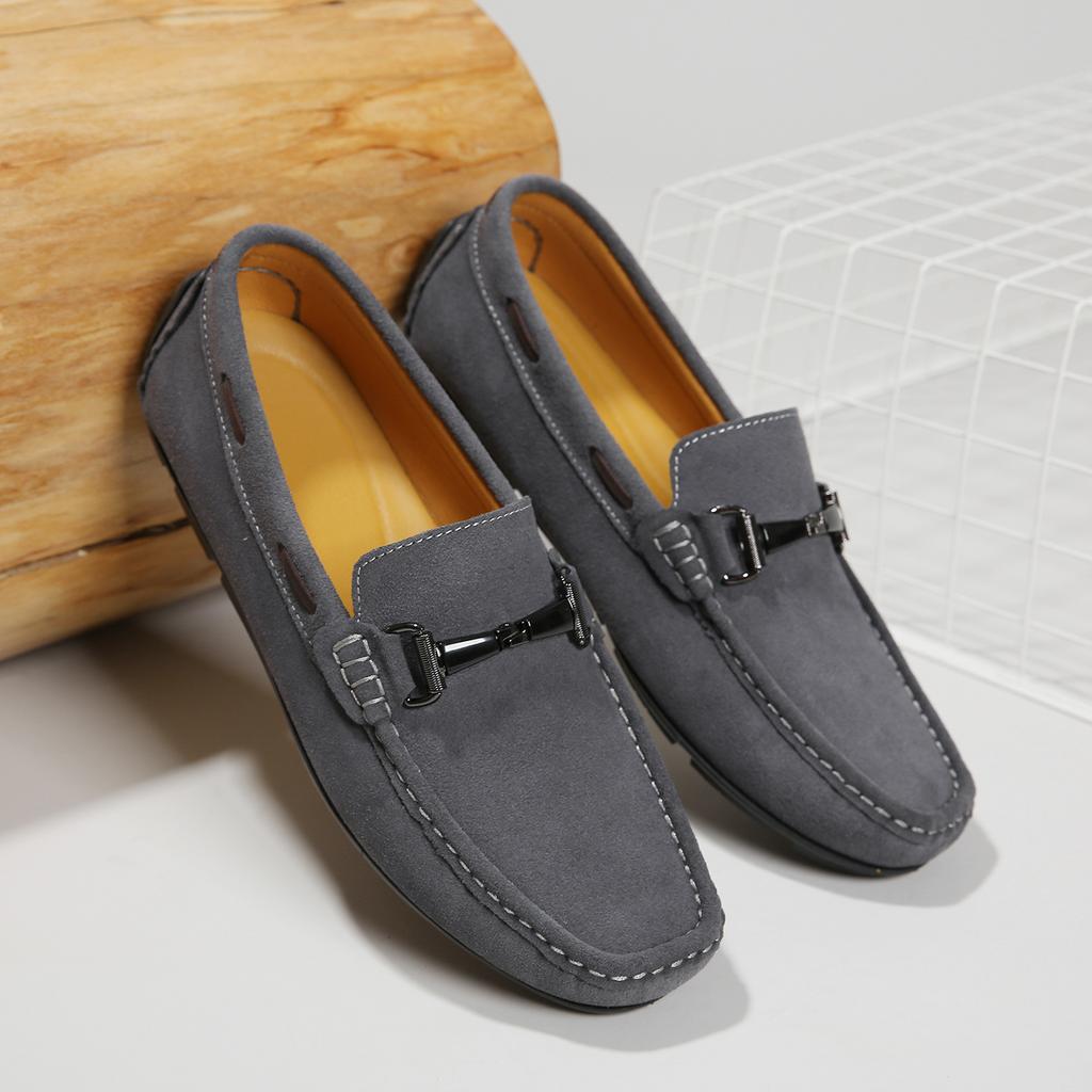 Suede Leather Men's Business Casual Shoes Handmade Rubber Bottom Loafers Leisure Slip On Flats Outdoor Male Driving Moccasins