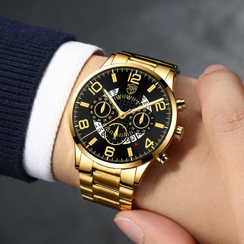 3pcs/set, 1pc Fashion Men's Casual Round Pointer Stainless Steel Quartz Watch & 1pc Bracelet & 1pc Necklace