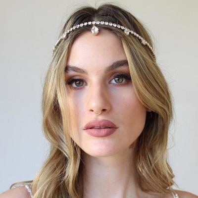 StoneFans Zircon Pendant Head Chain Indian Jewelry Ornament Headdress Crystal Headwear Gift Wedding Tiaras for Brides Headband
