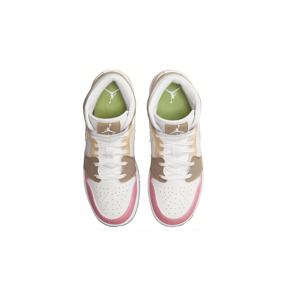 Air Jordan 1 Mid SE GS Pastel Grind Kids Sneakers White Vivid-Green DJ0338-100