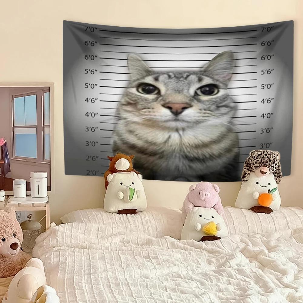 Funny Cat Meme Tapestry Kawaii Animal Home Decor Wall Hanging Bedroom Dorm Background Festival Gift