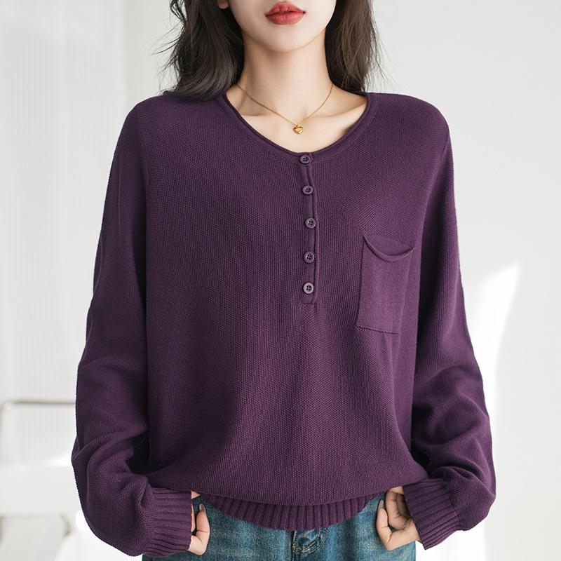 

Cotton Thread Vintage Style Long-sleeved Sweater Sweater for Women Early Spring Latest One Tone Comfortable Fit Korean Style Stylishable Leisure Ex XXL фіолетовий
