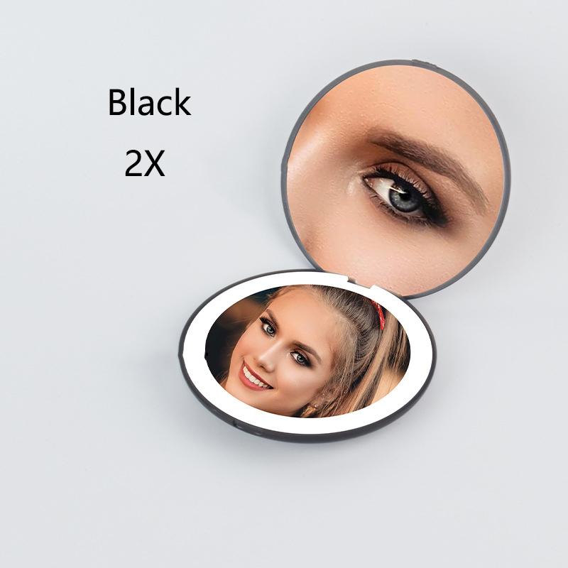 2-Face Mini Portable LED Light Makeup Mirror 2X/10X Magnifying HD Mirror Girl Travel Foldable HandHeld Pocket Mirror Four Colors