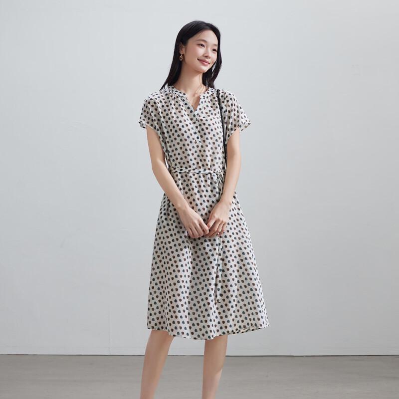 SOFSIL Elegant Polka Dot V-Neck Mulberry Silk Midi Dress