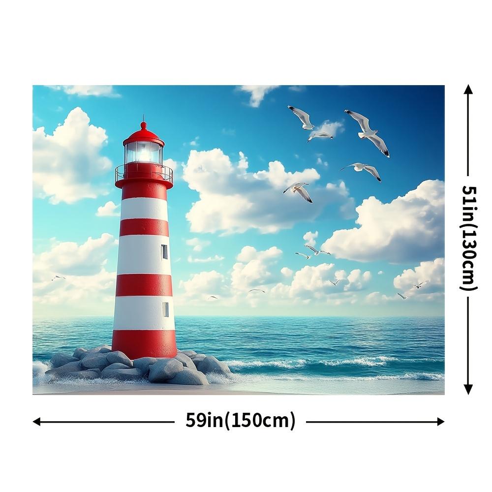 2D plane 1 coastal-style lighthouse and seagull background Hawaiian beach party banner