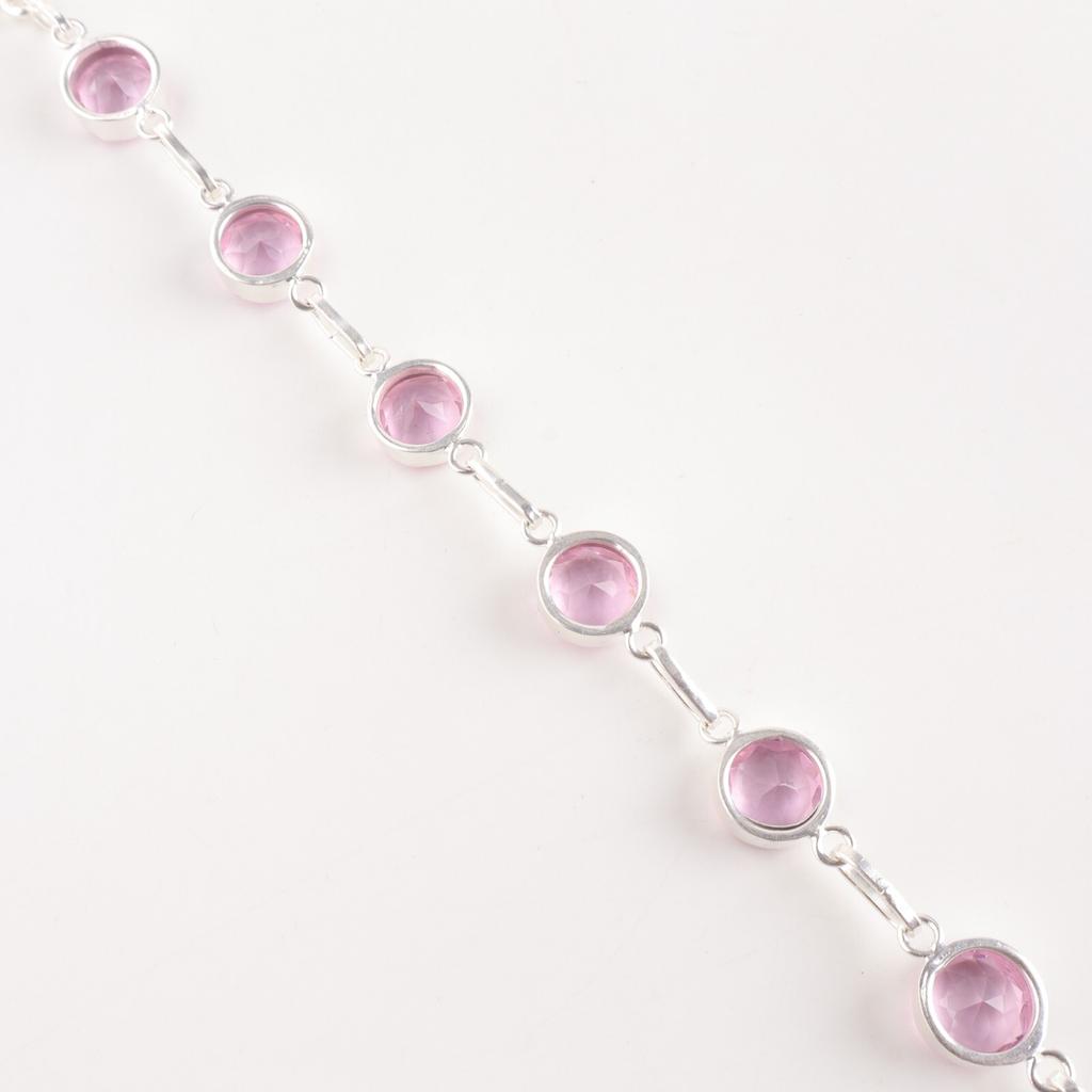 Morganite Gemstone 925 Sterling Silver Jewelry Handmade Bracelet Gift For Wife RB-14-8
