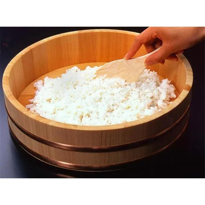 Korean Food Japanese Style Copper Edge Basin Big Bowl Bucket Cuisine Bibimbap Sashimi Sushi Wooden Barrel Mixing Rice Wood Spoon