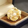 Premium Sense Gold Brushed Hollow Rose Brooch Temperament Natural Fritillary Double Petals Freshwater Pearl Pin