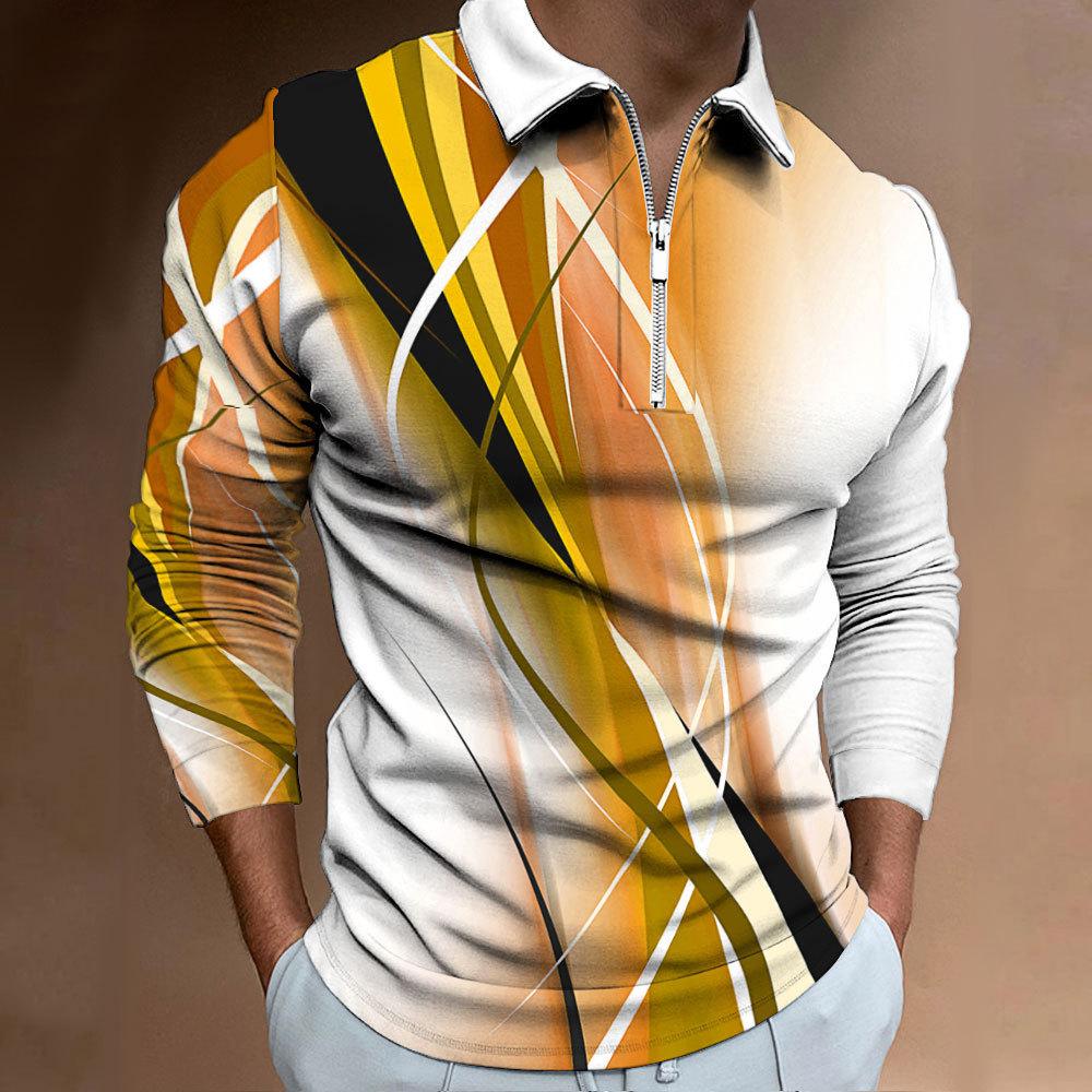Men's Polo Shirt Printed Casual Zip T-shirt Personalised Digital Printing Tops Men's Autumn