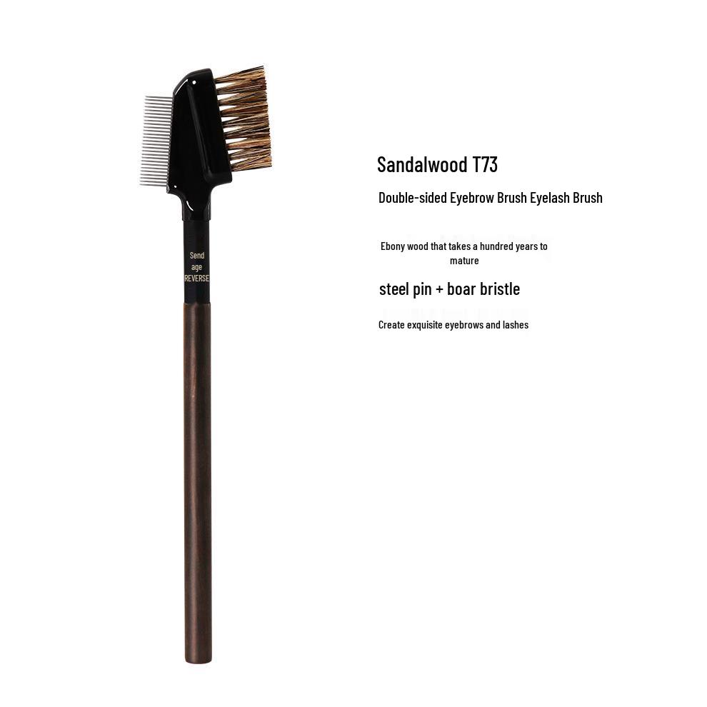 Sandalwood T73 Dual-Sided Anti-Aging Eyebrow & Eyelash Brush with Stainless Steel Comb and Hog Bristle