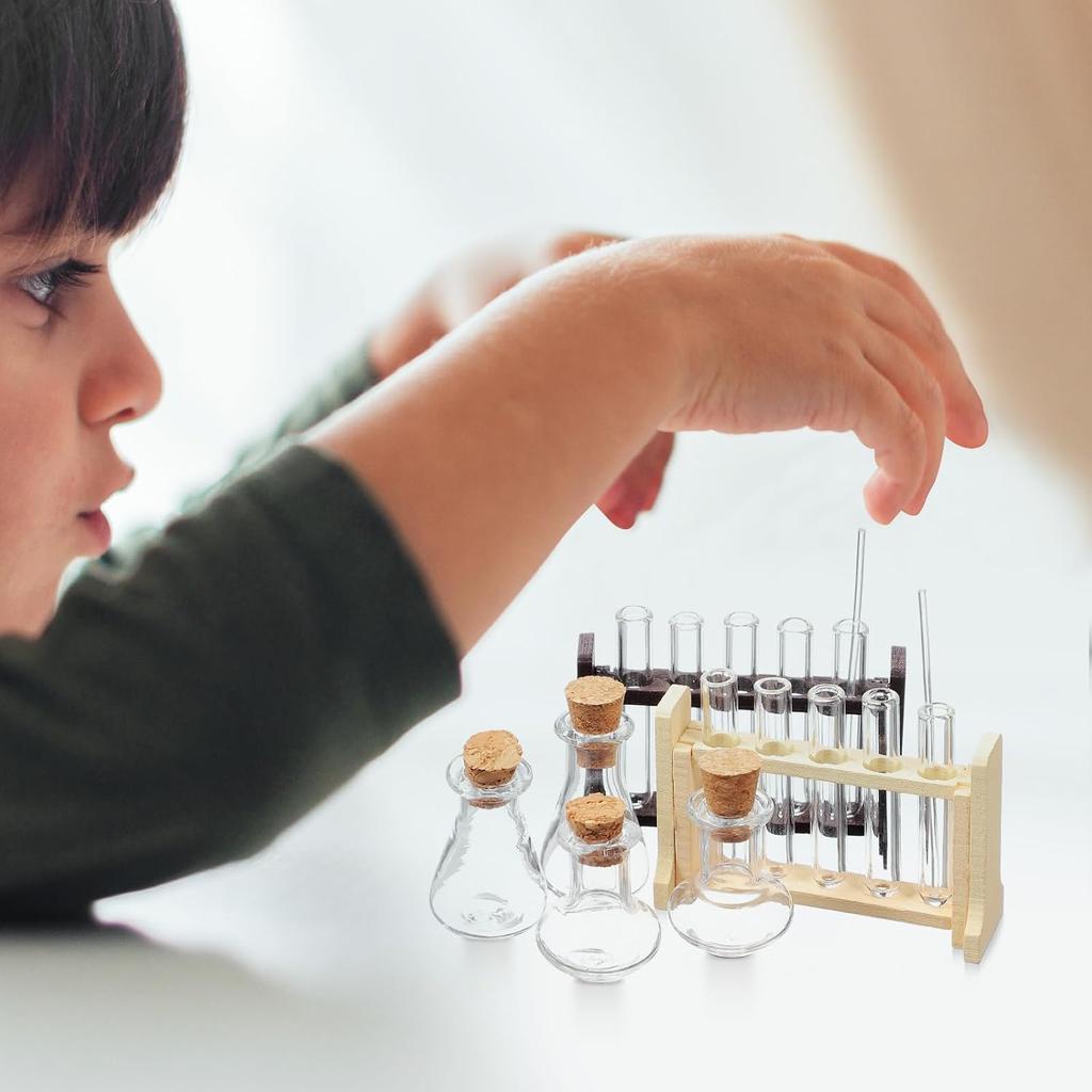 BESTonZON 2 Sets Scale Equipment Glass Household Doll House Set Dollhouse Miniature Test Tubes Wood Decorations Tiny House Test Tubes Mini House