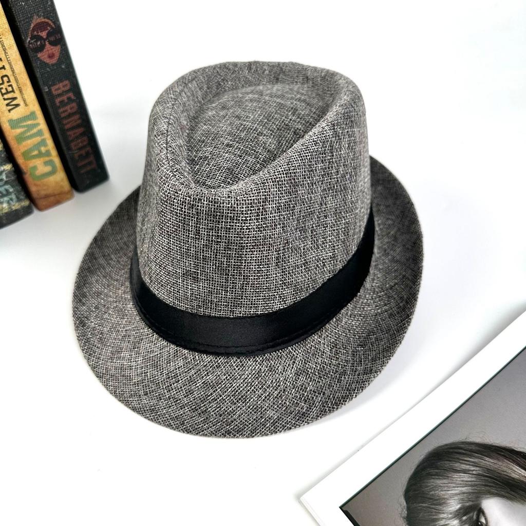 British style linen solid color top hat, European and American style fashion jazz hat, men's and women's crimped couple's sun hat