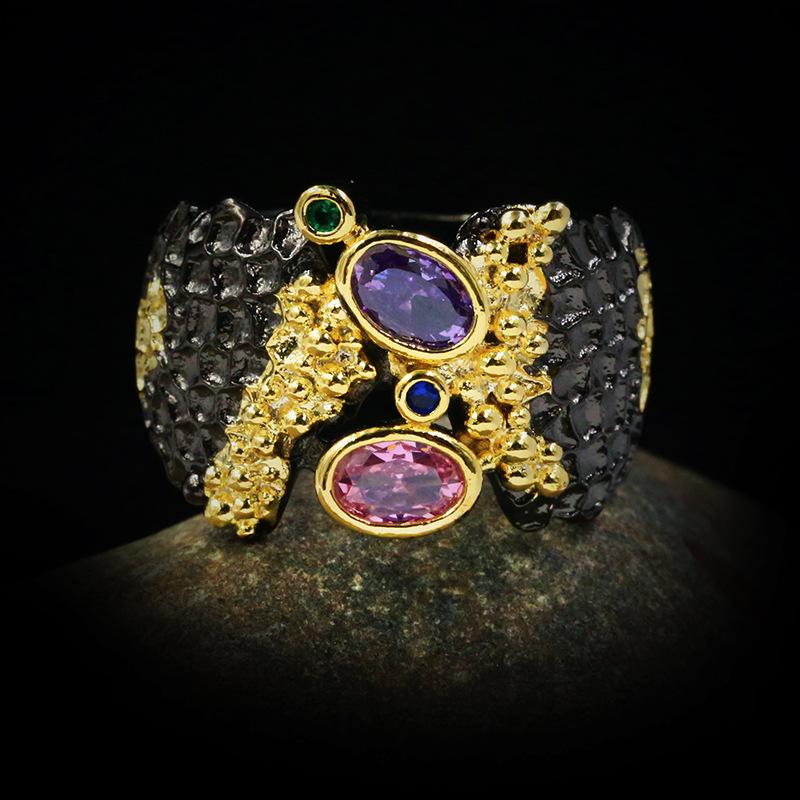 

Геометрическое кольцо из черного золота с разноцветным цирконом для женщин серебряное винтажное обручальное кольцо для свадебной вечеринки ювелирный подарок 10