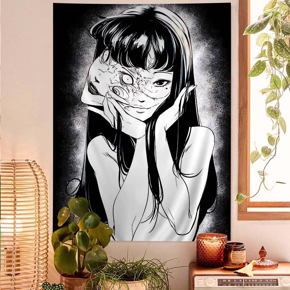 Japan Anime Junji Ito Cartoon Wandteppich Kunst Science-Fiction Zimmer Heimdekoration Wandbehang Blätter