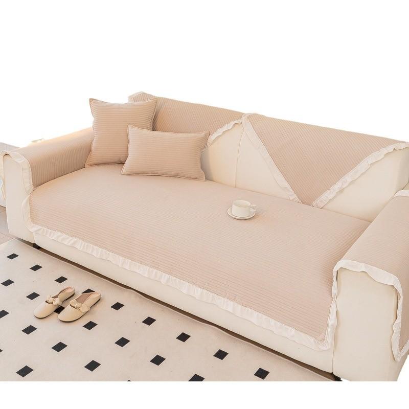 Foreign Trade Matte Fleece Fabric Sofa Cushion Universal In All Seasons Korean Small Fresh Style Non-Slip Simple Solid Color Fungus Edge