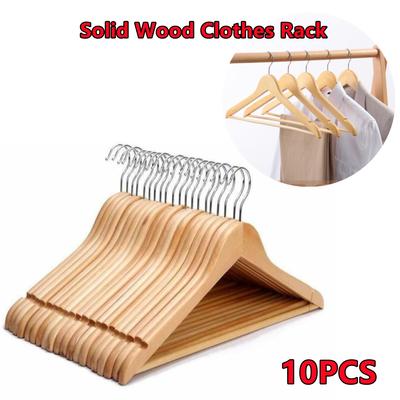 10pcs  Wooden Solid Wood Hangers Household Hanging Clothes Non-slip Non-trace Clothes Hanging Wardrobe Wooden Wooden Hanging Clothes Shelf