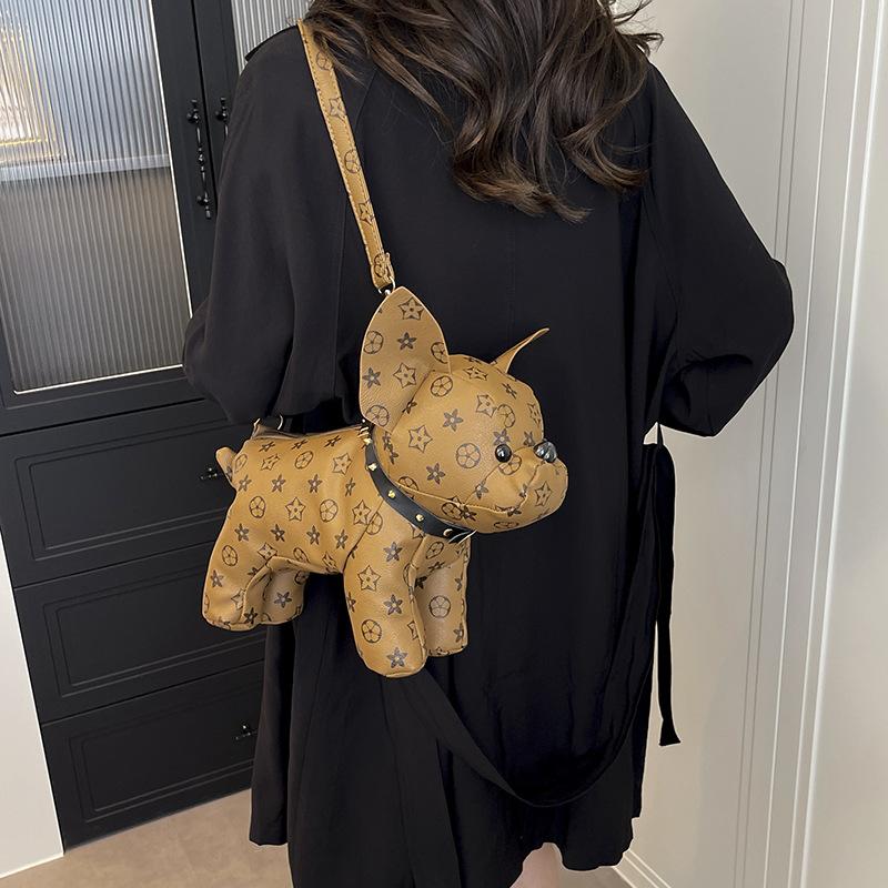Exquisite cartoon printed dog magic fight creative contrasting color women's small square bag new literary women's shoulder messenger bag