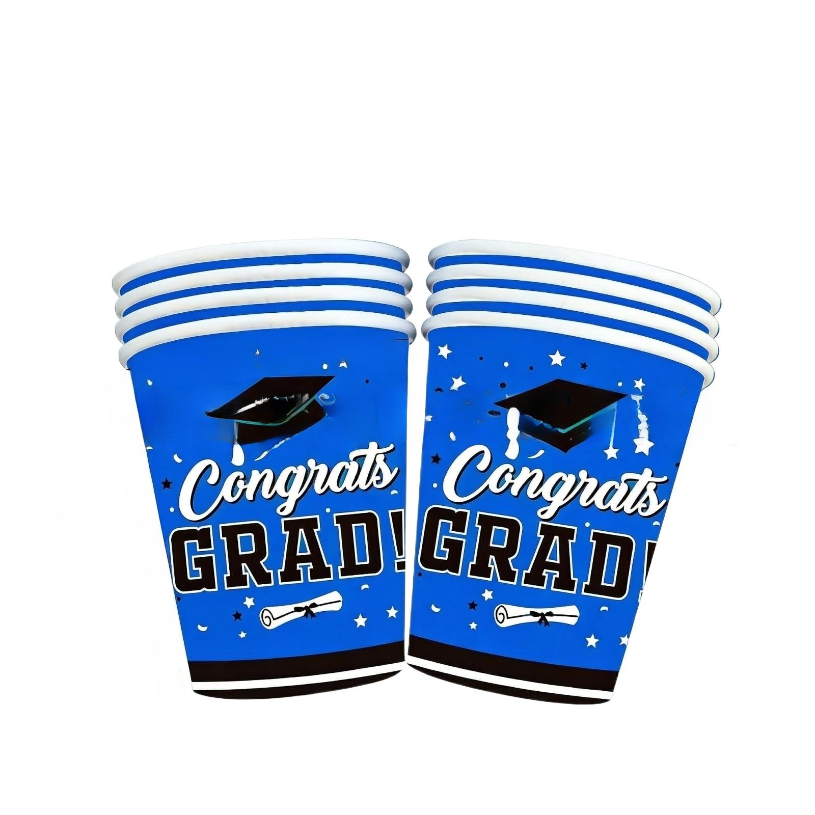 

Graduation Party Round Paper Plate with Congrats Grad Lettering and Graduation Cap Print for Celebration Events One Size