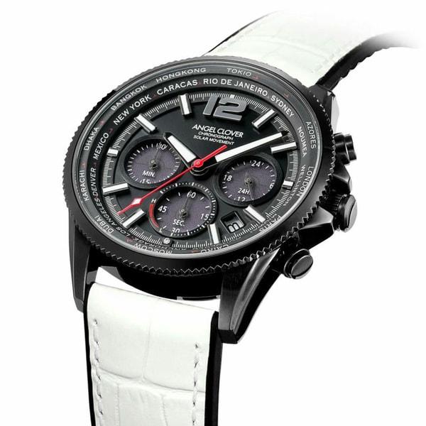 Angel Clover MONDO SOLAR Men's Leather/Rubber MOS42BBK-WH Wrist Watch