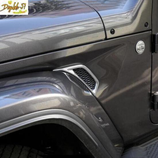 2x Chrome ABS Car Leaf plate Air Inlet Trim Cover For -22 Jeep Gladiator JT