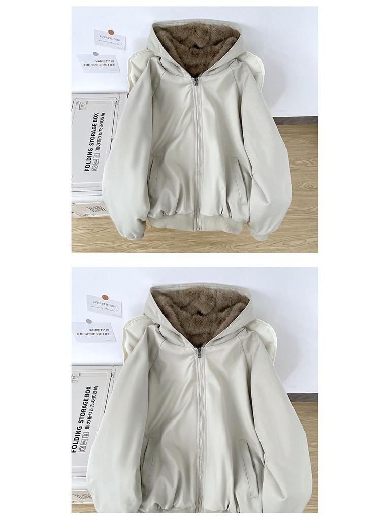 Unisex Reversible Hooded Cotton Jacket with Thick Velvet for Winter
