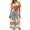 Vestido Casual de Manga Corta con Cuello en V para Mujer, Estampado Hawaiano, Verano, Longitud Media, Línea A, Ropa de Playa, Vestido de Verano para Vacaciones