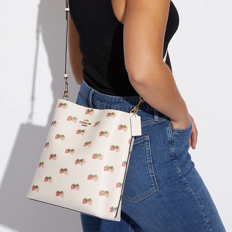 New COACH Mollie Leather Bucket Bag, Handbag, Shoulder Bag, Crossbody Bag Trumpets Women's White CB601-IMCAH