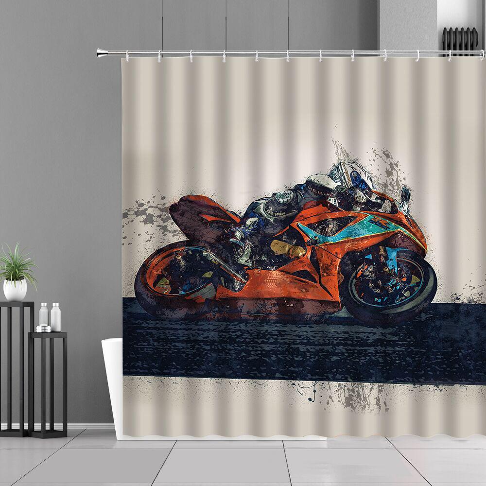 Tende da Doccia per Moto Retrò Tenda da Bagno Impermeabile con Fantasia Auto da Corsa Classica Arte Sport Estremi Decorazione per la Casa Tessuto da Parete