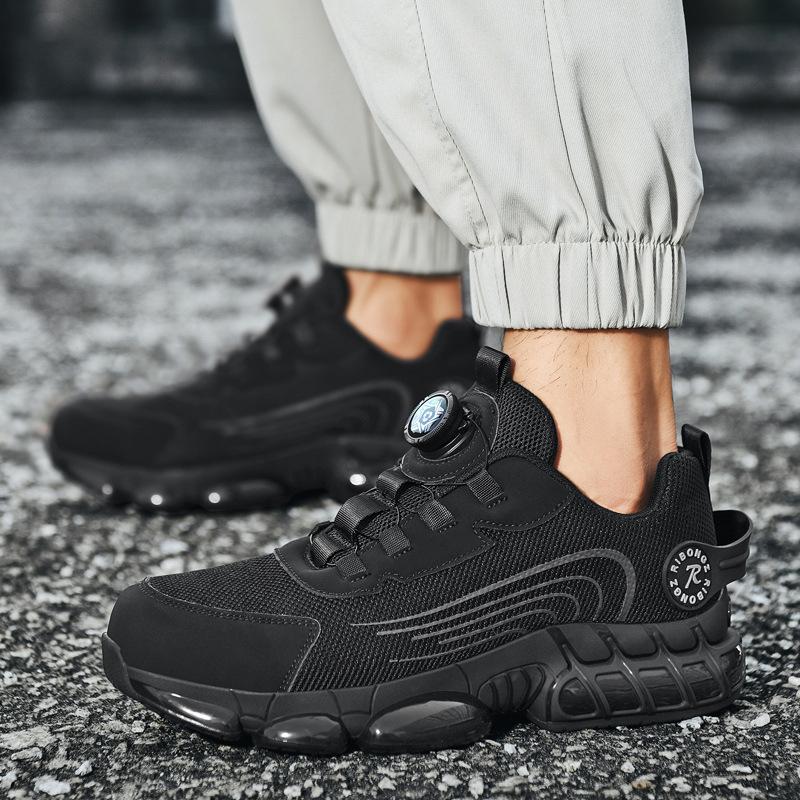 Rotary Buckle Air Cushion Safety Shoes For Men Anti Smash Anti Piercing Anti Slip Work Shoes Workwear Breathable Safety Sneakers