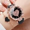 6PCs/Set Fashion Women's Watch Leather Strap Quartz Watch with Love Bracelet Set