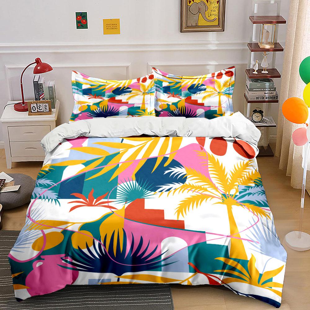 Tropical Plant Colorful Print Bedding Duvet Cover Set Duvet Cover Pillowcases (1 * Duvet Cover 2 * Pillowcases, Without Duvet Insert)