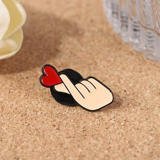 Cartoon Finger Heart Alloy Brooch Pin - Unique Accessory for Bags & Clothes
