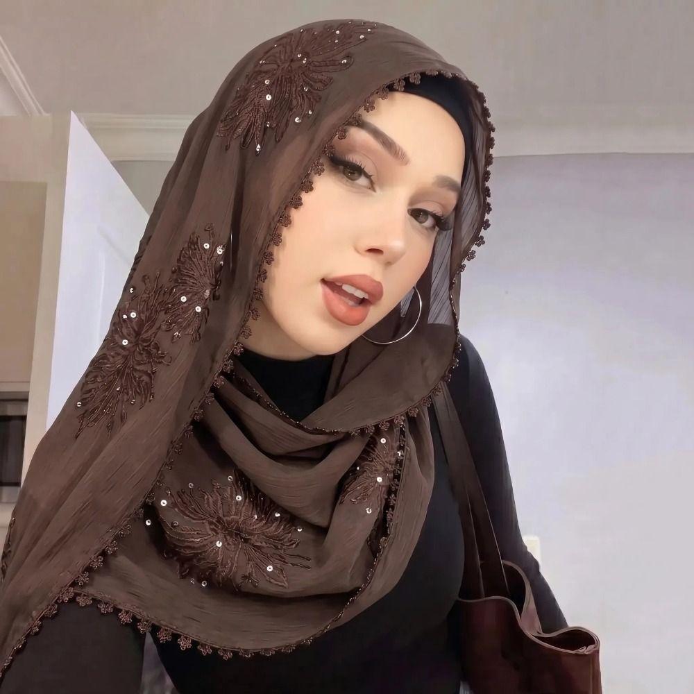 Full Cover Islamic Headscarf Solid Color Sequin Wraps Shawl Muslim Hijab Turban Cap Girls