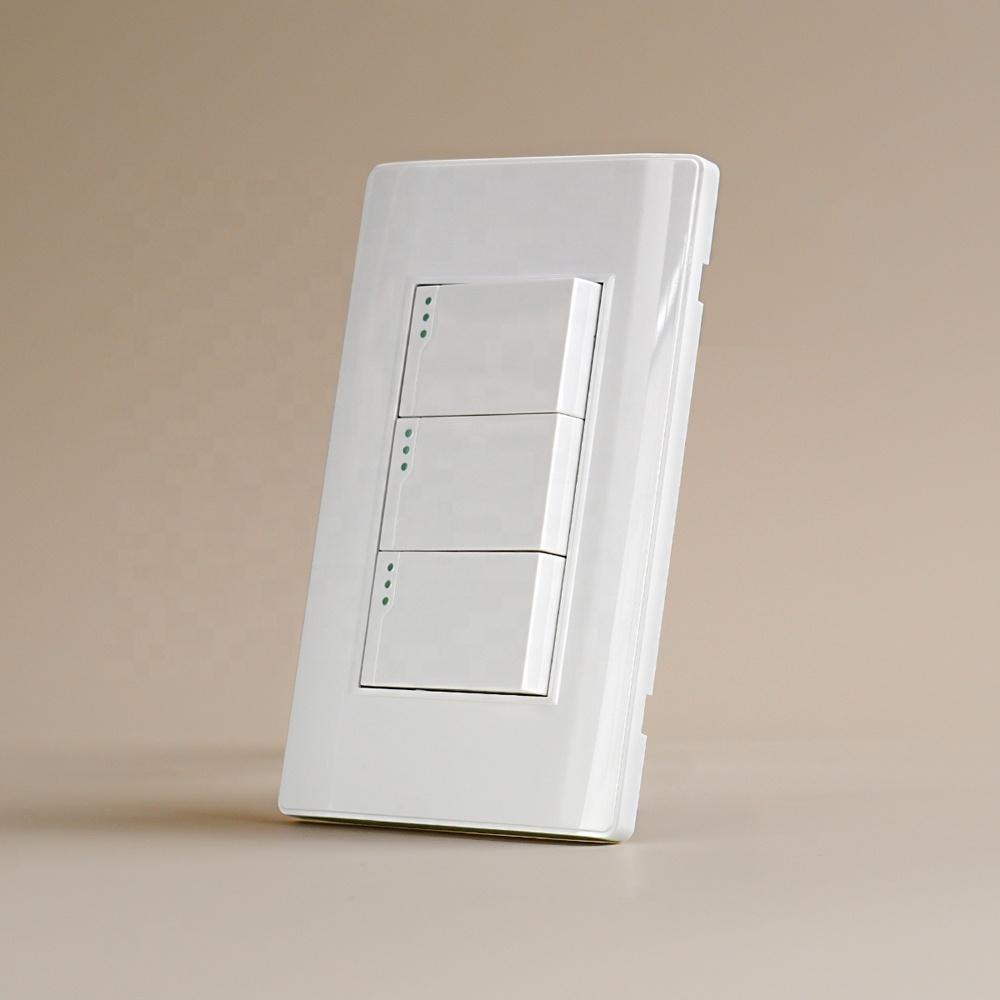 Wenzhou Factory Wall Switches South American Standard PC Quality 118*72 3 Gang 1 Way 2 Way Wall Light Switch with Indicator (White,120mm*72mm&US Standard) белый