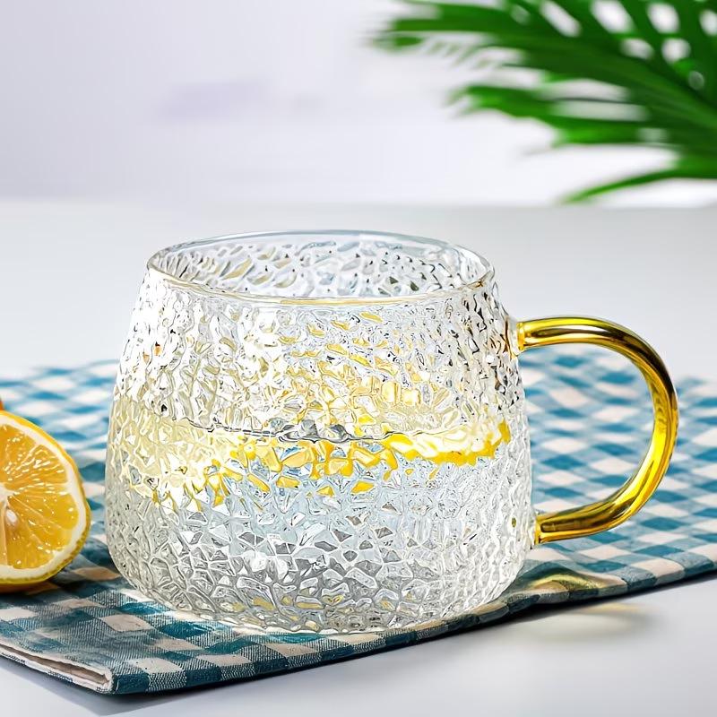 Heat-Resistant Hammered Glass Cup with Handle for Tea, Juice, or Milk - Transparent Borosilicate Cup