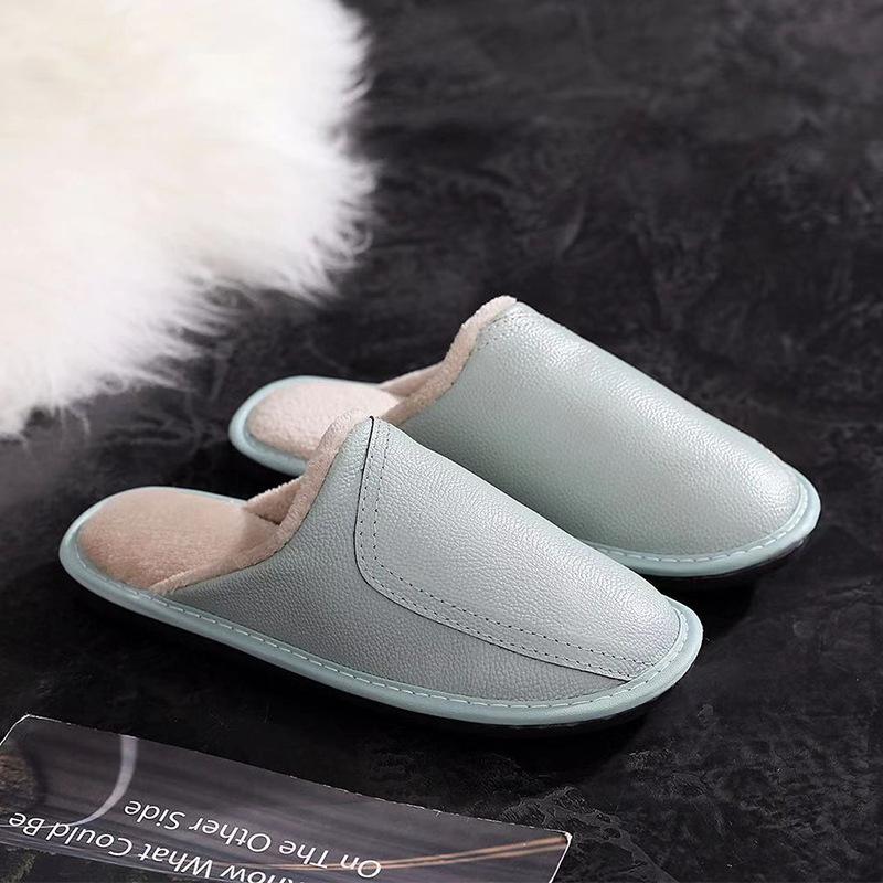 Fashion Autumn and Winter Slippers for Men and Women Indoor Leather Slippers for Home Leisure Thickened Top Layer Leather Slippers