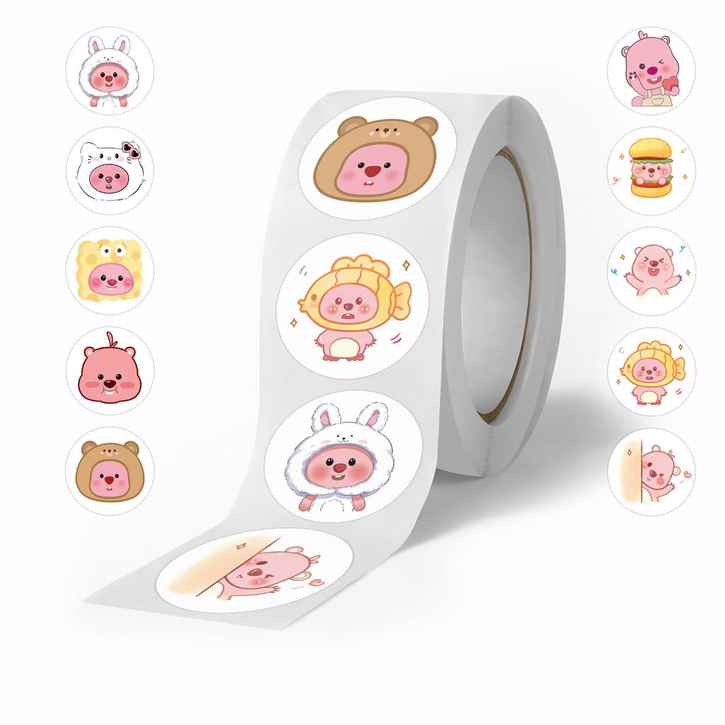 500 Stickers/roll Cartoon Little Beaver Roll Stickers Reward Cute Stickers Creative Handbook Rolls Personalized Tape