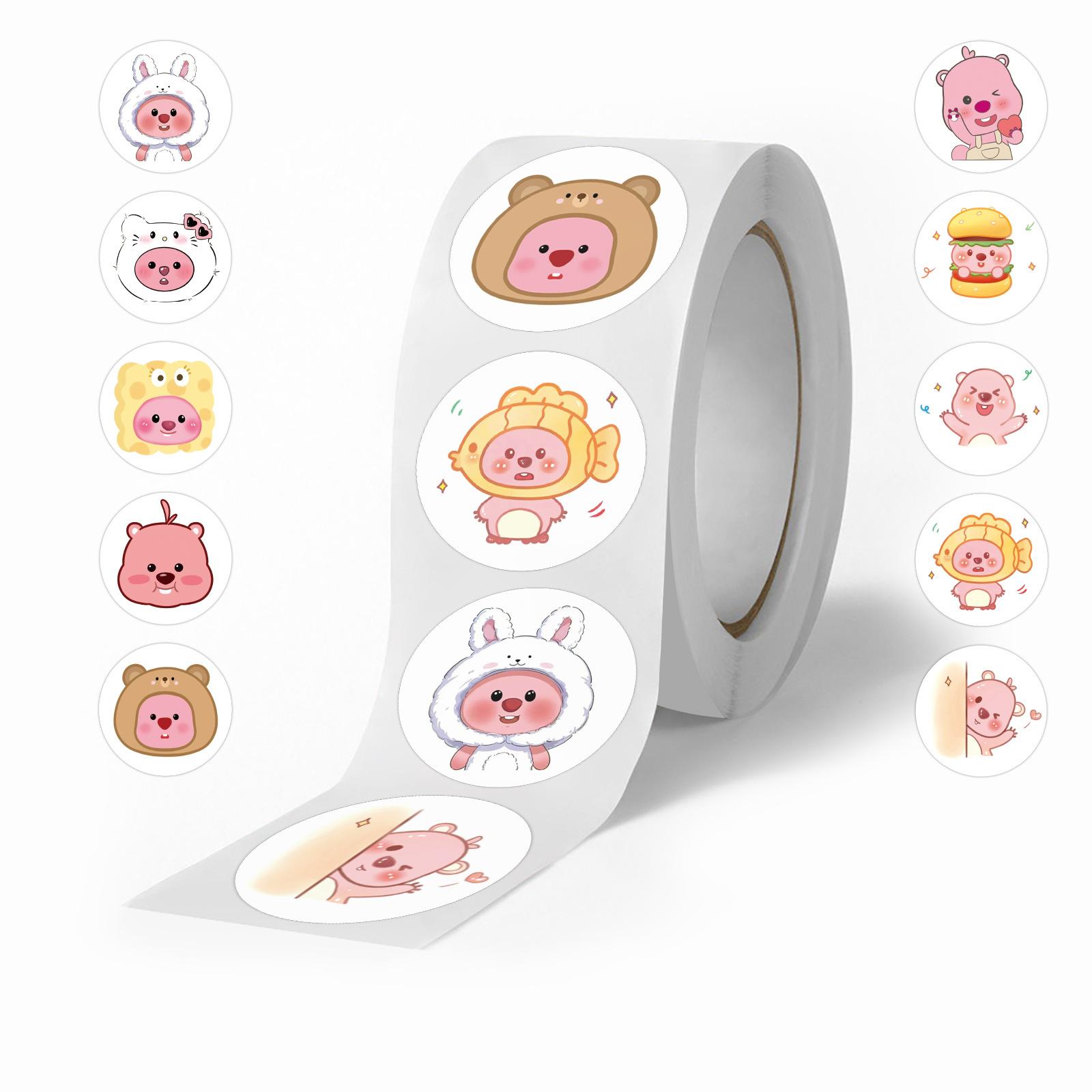 

500 наклеек/рулон Мультяшный маленький бобер Рулонные наклейки Награда Милые наклейки Креативные рулончики для блокнота Персонализированный скотч