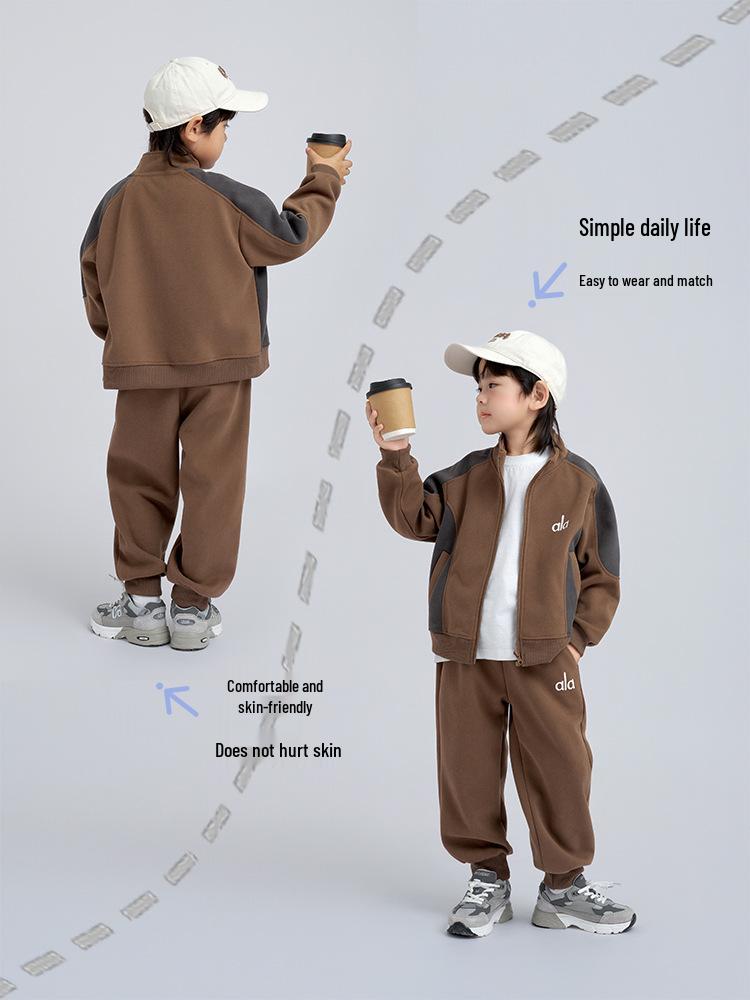 Boys' Fleece-Lined Sporty Cardigan & Pants Set - 2025 Autumn/Winter Collection