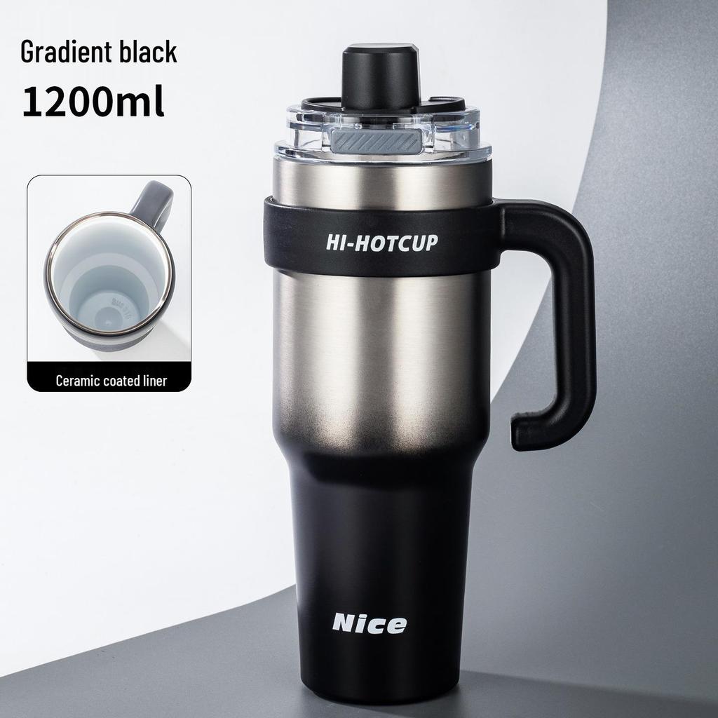 316 Stainless Steel Large Capacity Thermos Cup with Ceramic Inner Liner - Insulated Straw for Outdoor Use