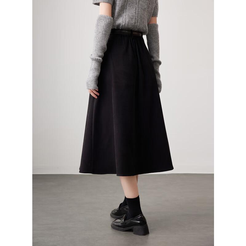 Sancai Women's High-Waist A-Line Brushed Midi Skirt