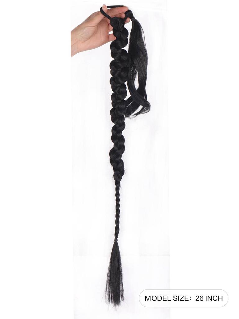 26 inch Long ponytail with rubber band twisted braid, hair extension synthetic braided ponytail