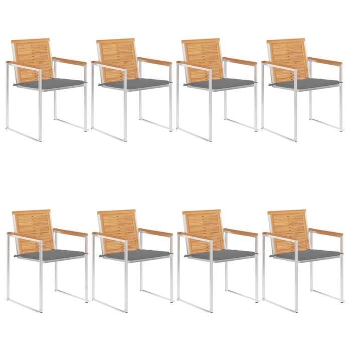 VidaXL Garden Chairs 8 Pcs with Cushions Solid Teak Wood