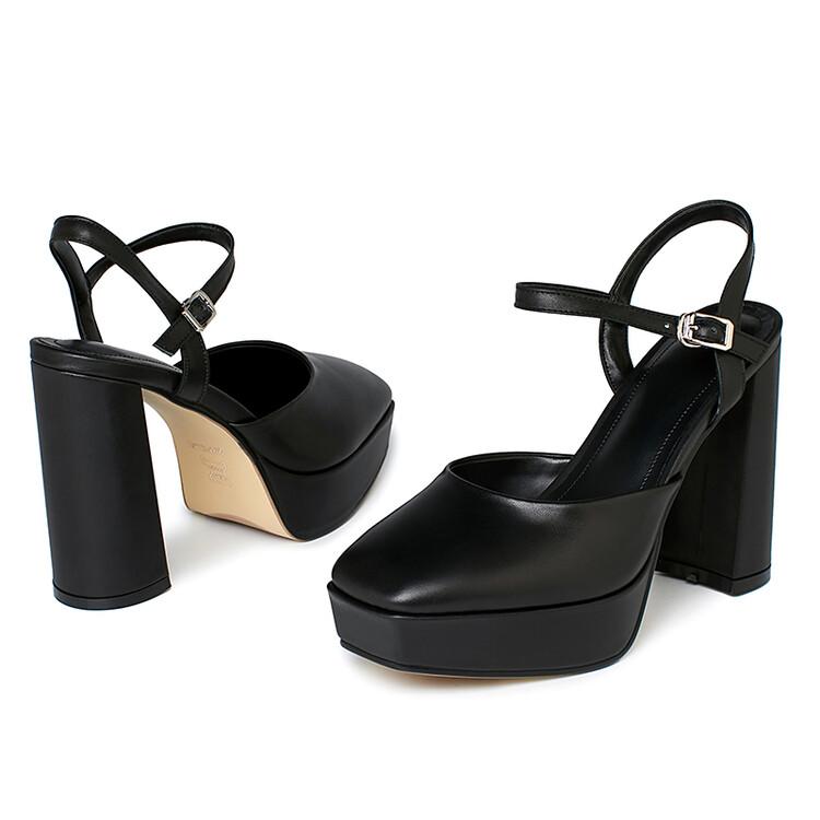 

Женские сандалии из натуральной кожи на очень высоком каблуке с квадратным носком и ремешком на щиколотке, лаконичные вечерние летние туфли черного цвета, размеры 33–39 33 чёрный